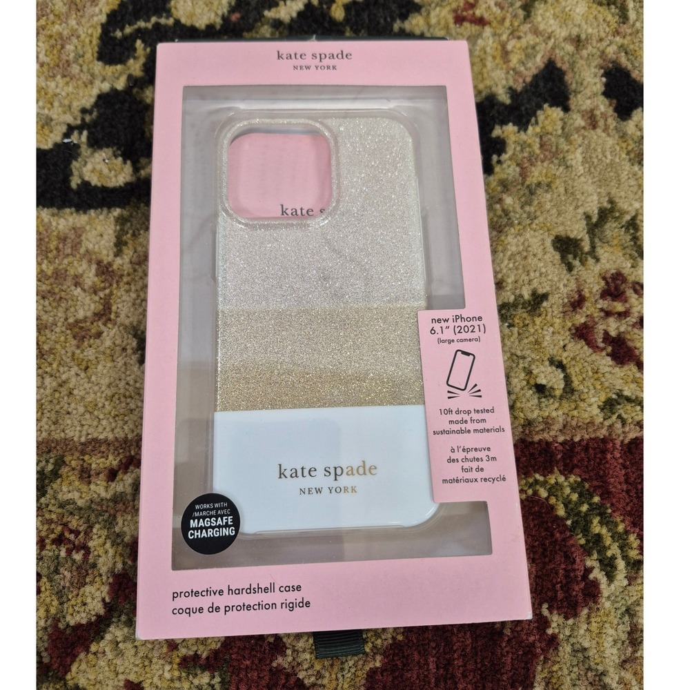 Kate Spade iPhone 13 Case MagSafe Glitter Ombre Hardshell Gold